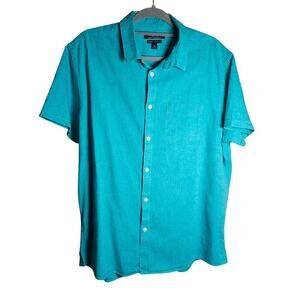 Marc Anthony Luxury Slim Fit Short Sleeve Linen Turquoise Button Up XL